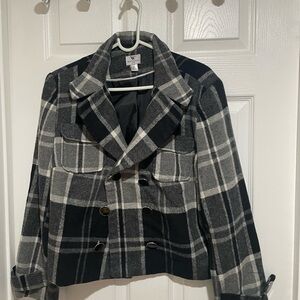 Worthington Black and Gray Plaid Pea Coat